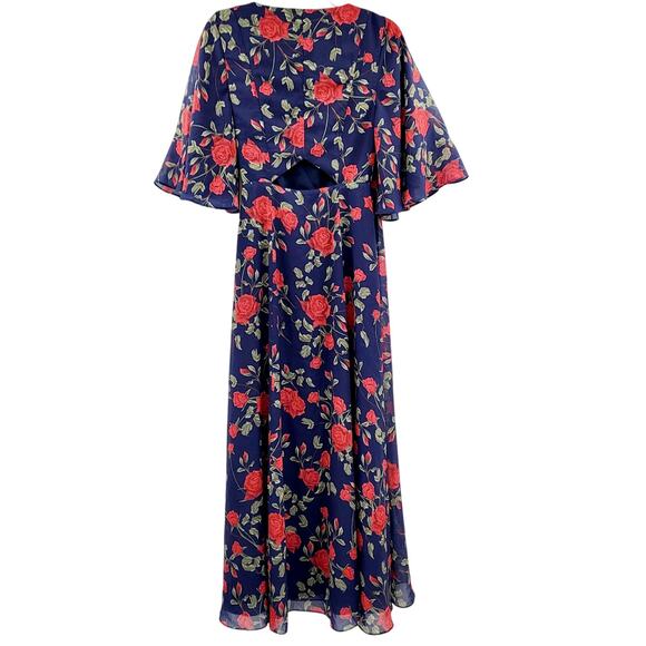 Fame AND Partners Navy Floral Multicolored Bell Sleeve Maxi Wrap Dress Women's S - Picture 3 of 11